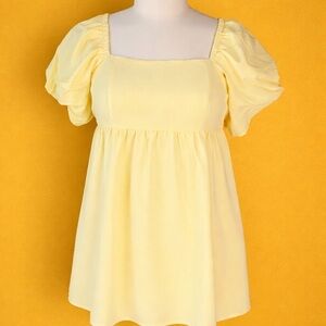 Mellow Yellow Puff Sleeve Empire Waist Dress – New With Tags 2 XL